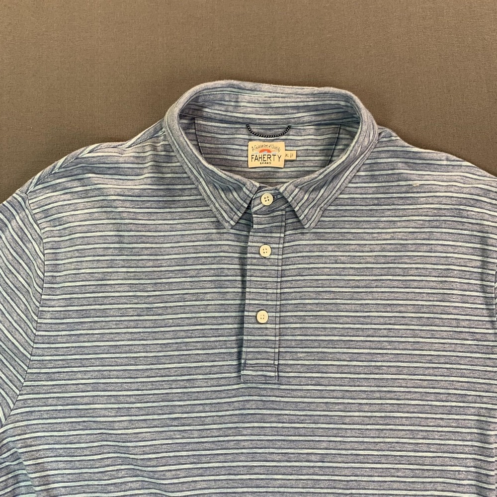 Faherty Polo Shirt Mens XL Blue Stripe Pima Modal Jersey Stretch Casual - Picture 4 of 15